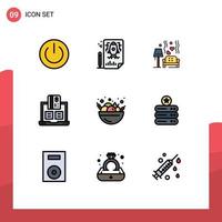 9 Thematic Vector Filledline Flat Colors and Editable Symbols of notebook cash file banking heart Editable Vector Design Elements