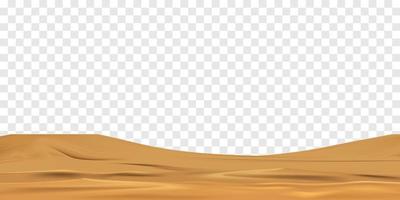 Desert sand landscape isolated on transparent background. Beautiful  realistic beach sand dunes. 3d vector illustration of sandy desert.