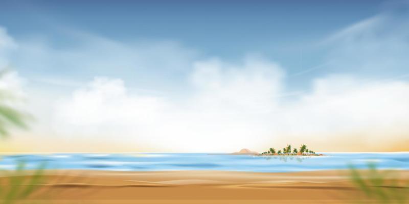 Morning Sky at seaside with Orange light and Blue Sky at Ocean Tropical on Island,Panoramic Sea beach with coconut palm tree and sunrise,Vector beautiful nature of Seaside beach sand