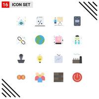 User Interface Pack of 16 Basic Flat Colors of link pack presentation food progress Editable Pack of Creative Vector Design Elements