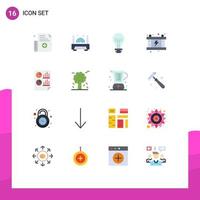 16 User Interface Flat Color Pack of modern Signs and Symbols of document analytics creative battery energy Editable Pack of Creative Vector Design Elements