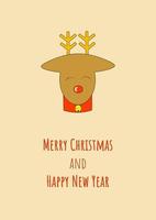 Christmas Reindeer with a Bell Merry Christmas and Happy New Year Greeting Card or Background in Retro Style vector