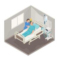 bedridden patient elderly care concept old man isometric hospital room vector