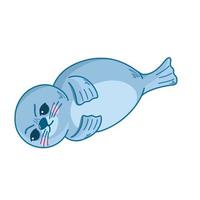 ilustración vectorial con linda foca marina enojada, foca marina, divertidos animales marinos al estilo de las caricaturas. ilustración infantil para postales, afiches, pijamas, telas, ropa, pegatinas. vector