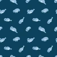 patrón vectorial con lindos sellos marinos, lobos marinos, divertidos animales marinos en estilo de dibujos animados. ilustración infantil para postales, afiches, pijamas, telas, ropa, pegatinas. vector