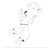 A man has spilled coffee and is levitating in the air above the floor. Metaphorical concept. concept of failure. Vector illustration in outline style.