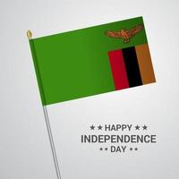 diseño tipográfico del día de la independencia de zambia con vector de bandera