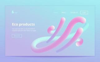 Landing site page template. Header for website. Liquid flow glow, lava lamp geometric background for banner, card, UI design or wallpaper. Gradient mesh wave drop shape. Fluid colorful 3d tubes. vector