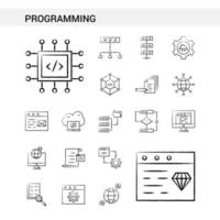 Programming hand drawn Icon set style isolated on white background Vector