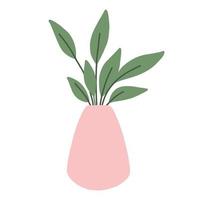 Houseplant in a pot. Cute houseplant in pot. Beautiful plant with green leaves. Vector illustration in hand drawn style. Vector illustration