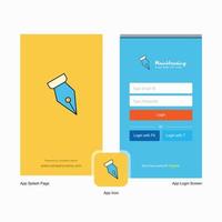 Company Pen nib Splash Screen and Login Page design with Logo template Mobile Online Business Template vector