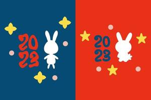 Chinese New Year 2023 symbol, rabbits with numbers and stars print collection. vector