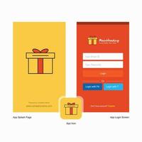 Company Giftbox Splash Screen and Login Page design with Logo template Mobile Online Business Template vector