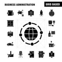 Business Administration Solid Glyph Icons Set For Infographics Mobile UXUI Kit And Print Design Include Monitor Computer Screen Search Avatar Gear Website Engine Eps 10 Vector