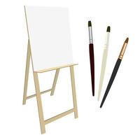 Easel and art brushes isolated on white. Vector illustration.