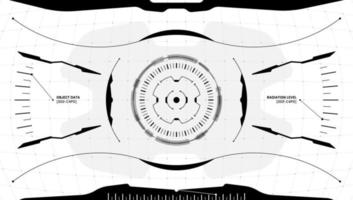 VR HUD technology head up display target. Digital futuristic virtual reality interface cyberpunk hi tech visor screen. FUI GUI UI black and white spaceship cockpit dashboard panel. Abstract vector eps