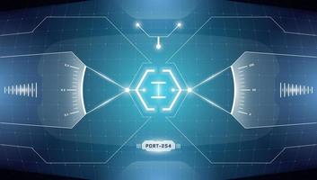 VR HUD technology head up display target. Digital futuristic virtual reality interface cyberpunk hi tech visor screen. FUI GUI UI spaceship cockpit dashboard panel. Abstract vector eps illustration