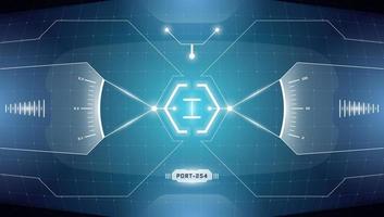 VR HUD technology head up display target. Digital futuristic virtual reality interface cyberpunk hi tech visor screen. FUI GUI UI spaceship cockpit dashboard panel. Abstract vector eps illustration