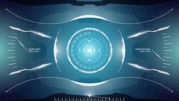 VR HUD technology head up display target. Digital futuristic virtual reality interface cyberpunk hi tech visor screen. FUI GUI UI spaceship cockpit dashboard panel glow design. Vector eps illustration