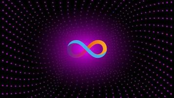 Dfinity Internet Computer ICP token symbol cryptocurrency in the center of spiral of glowing dots on dark background. Cryptocurrency logo icon for banner or news. Vector illustration.