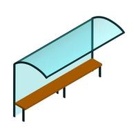 Isometric glass city bus stop with bench isolated on white. Vector EPS10.