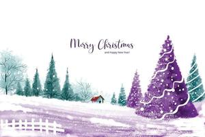 Impressive christmas trees in winter landscape with snow card background vector