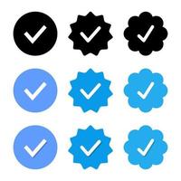 Blue verified badge icon vector. Tick, check mark sign symbol of social media profile vector