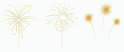 Set of new year festive firework vector illustration. Collection of gradient gold fireworks on white background. Art design suitable for decoration, print, poster, banner, wallpaper, card, cover.