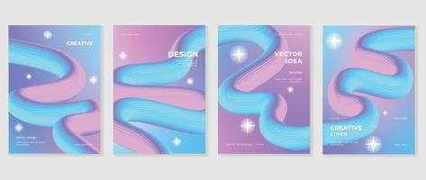 Abstract gradient fluid liquid cover template. Set of modern poster with vibrant graphic pastel and blurred color. Minimal blue and pink color design for flyer brochure, background, wallpaper, banner. vector