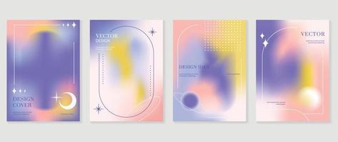 Abstract gradient fluid liquid cover template. Set of modern poster with vibrant graphic color, hologram, dot pattern. Minimal style design for flyer brochure, background, wallpaper, banner. vector