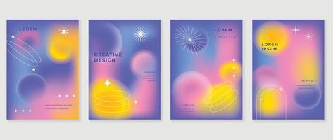 Abstract gradient fluid liquid cover template. Set of modern poster with vibrant graphic color, hologram. Minimal with line and shape design for flyer brochure, background, wallpaper, banner. vector