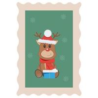 Christmas stamp with the image of a fawn. Pro Vector. vector