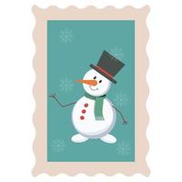 Christmas stamp with the image of a snowman. Pro Vector. vector