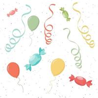 Background with ballons and confetti and candies. Pro Vector. vector