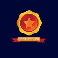 medalla de oro del mejor vendedor, etiqueta de lujo. diseño de etiqueta dorada de mejor vendedor. etiqueta de diamante rojo con estrella vector