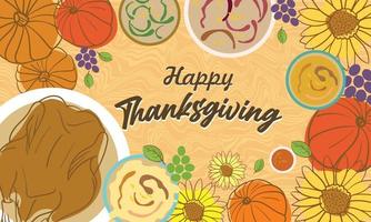 Thanksgiving celebration traditional dinner setting meal concept with Happy Thanksgiving text,vector illustration