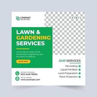 Simple lawn and gardening service ad flyer template. Lawn mowing and landscaping business social media post. Gardening business advertisement and promotion banner design vector. vector