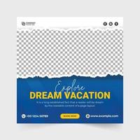 Tour y publicación de viajes en las redes sociales. plantilla de publicidad y promoción de agencias de viajes. plantilla de oferta de descuento de vacaciones de viaje. plantilla de vector de aventura al aire libre. banner de viaje y senderismo.