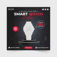 publicación de producto de reloj inteligente. publicación en redes sociales de reloj inteligente. oferta por tiempo limitado mega venta de reloj inteligente. plantilla de descuento de venta de reloj de pulsera. pancarta de negocios de reloj. venta y promoción de productos. vector