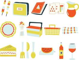 conjunto de ilustración de picnic de verano feliz vector