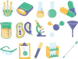 Fun science laboratory equipment illustration set vector