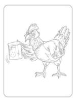 página para colorear de gallo para niños vector