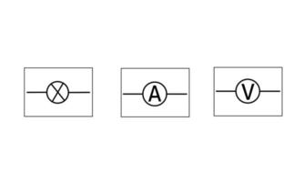 vector set of symbols, electrical symbols or their circuits with square frames. For electronic circuit label, electrical icon or symbol, isolated on white background