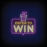 Neon Sign enter to win with brick wall background vector