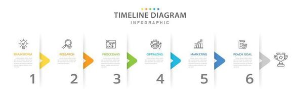 Infographic template for business. 6 Steps Modern Timeline diagram with arrow and topic, presentation vector infographic timeline.