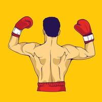 ilustración en color de arte lineal de un boxeador que lleva un guante rojo con una pose vector