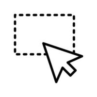Rectangle selection icon for design with mouse pointer arrow in black outline style vector