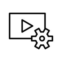 Video setting icon with play and configuration gear wheel in black outline style vector