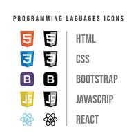 Programming language icons set, CSS, HTML, Javascript, Isolated editorial illustration on white vector