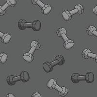 Seamless fitness pattern of dumbbells dark background. vector